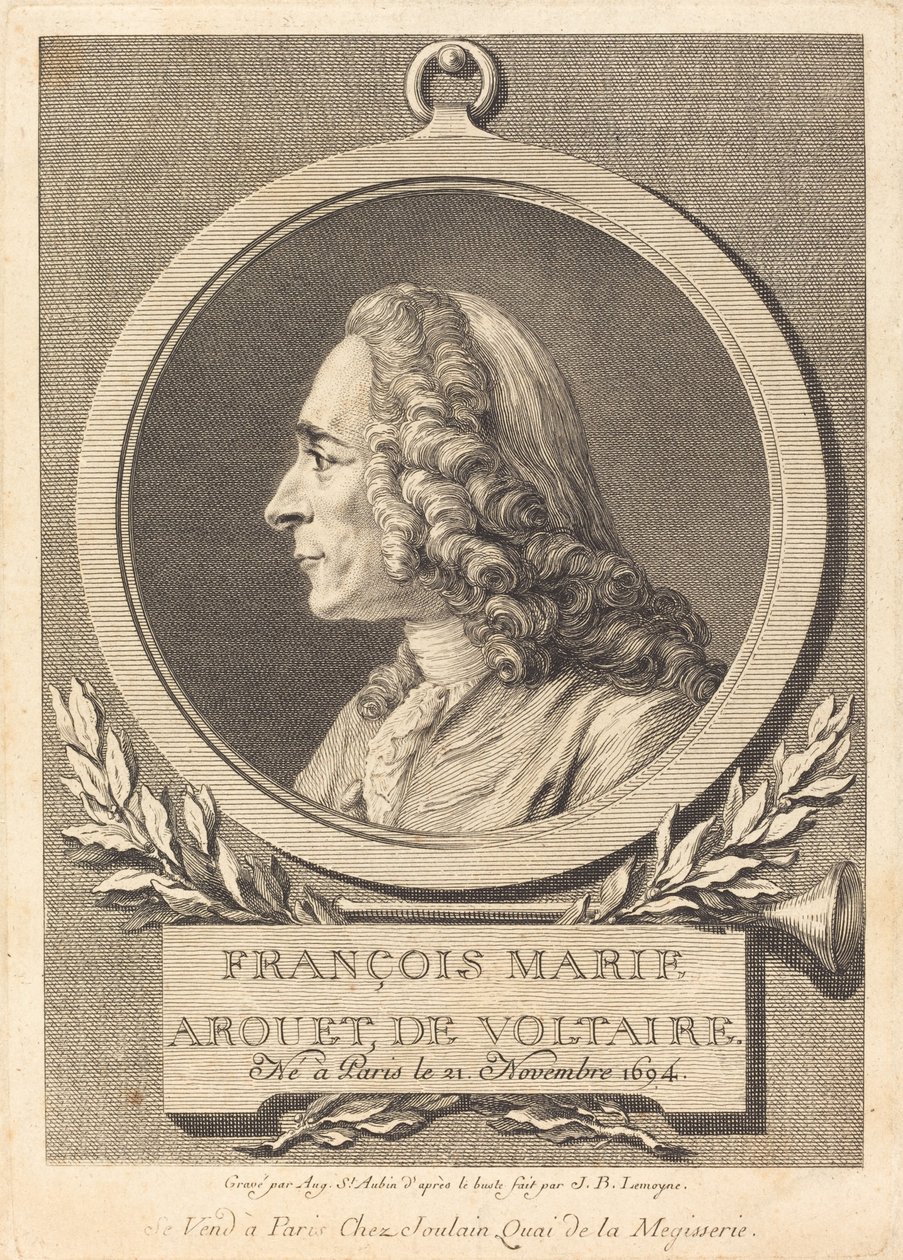 François Marie Arouet de Voltaire door Augustin de Saint Aubin after Jean Baptiste Lemoyne II