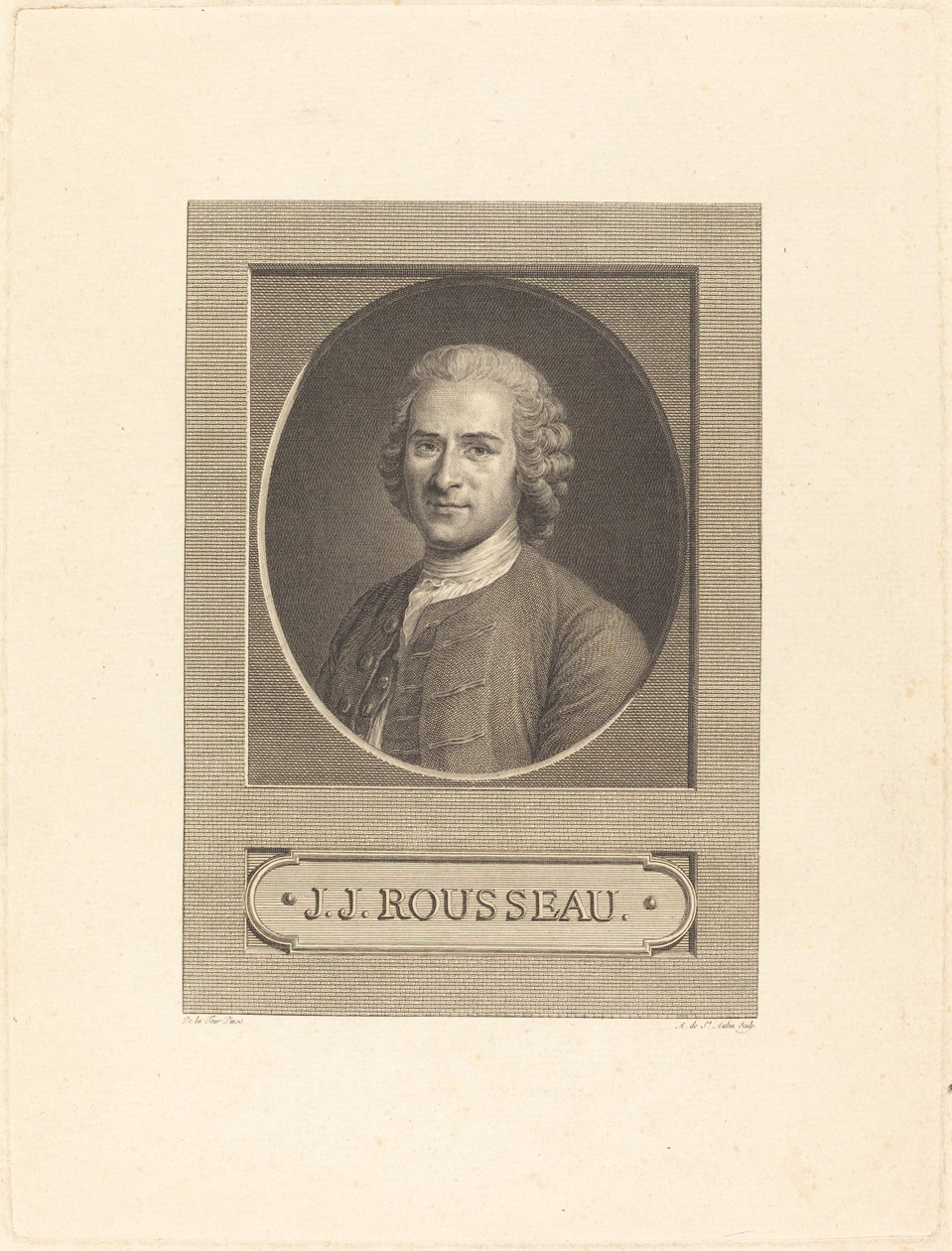 Frontispice: J.J. Rousseau door Augustin de Saint Aubin after Maurice Quentin