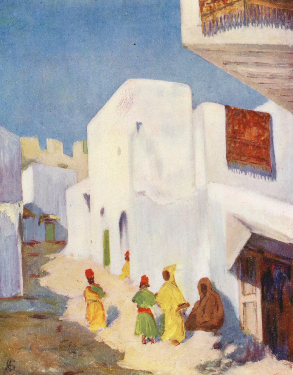 Een straat in Tanger (kleurenlitho) door Augustine Fitzgerald