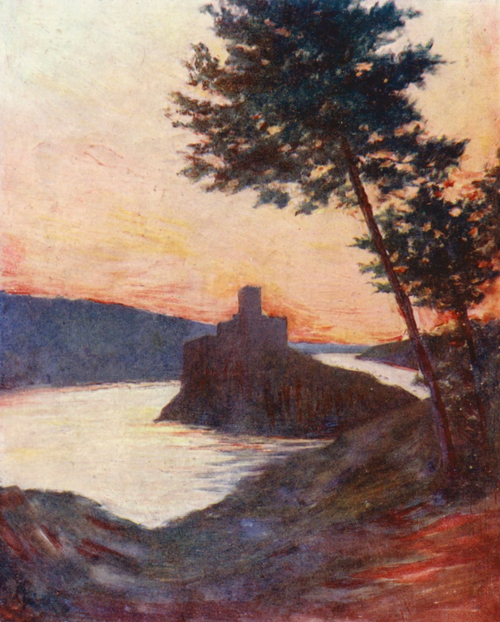 Het kasteel van de Amourel aan de Taag, Portugal (kleurenlitho) door Augustine Fitzgerald