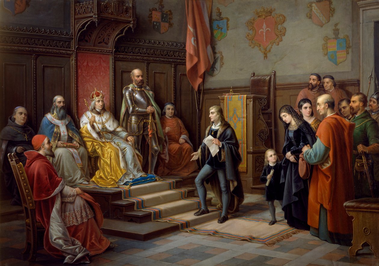 Frederik III, aangespoord om tegen de Turken op te marcheren door Triëstse dichter Raffaele Zovenzoni door Augusto Tominz