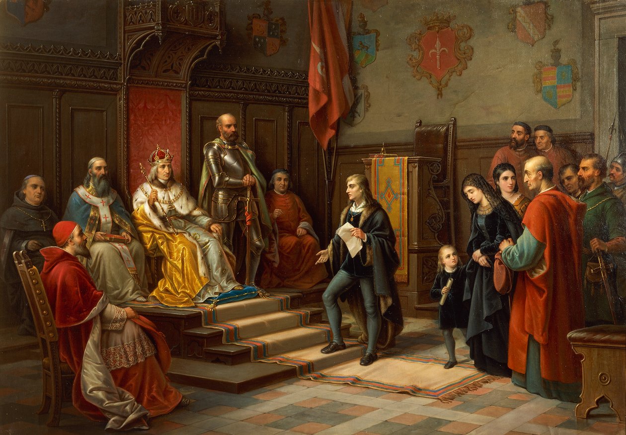Frederik III, aangespoord om tegen de Turken op te trekken door de Triëstse dichter Raffaele Zovenzoni door Augusto Tominz