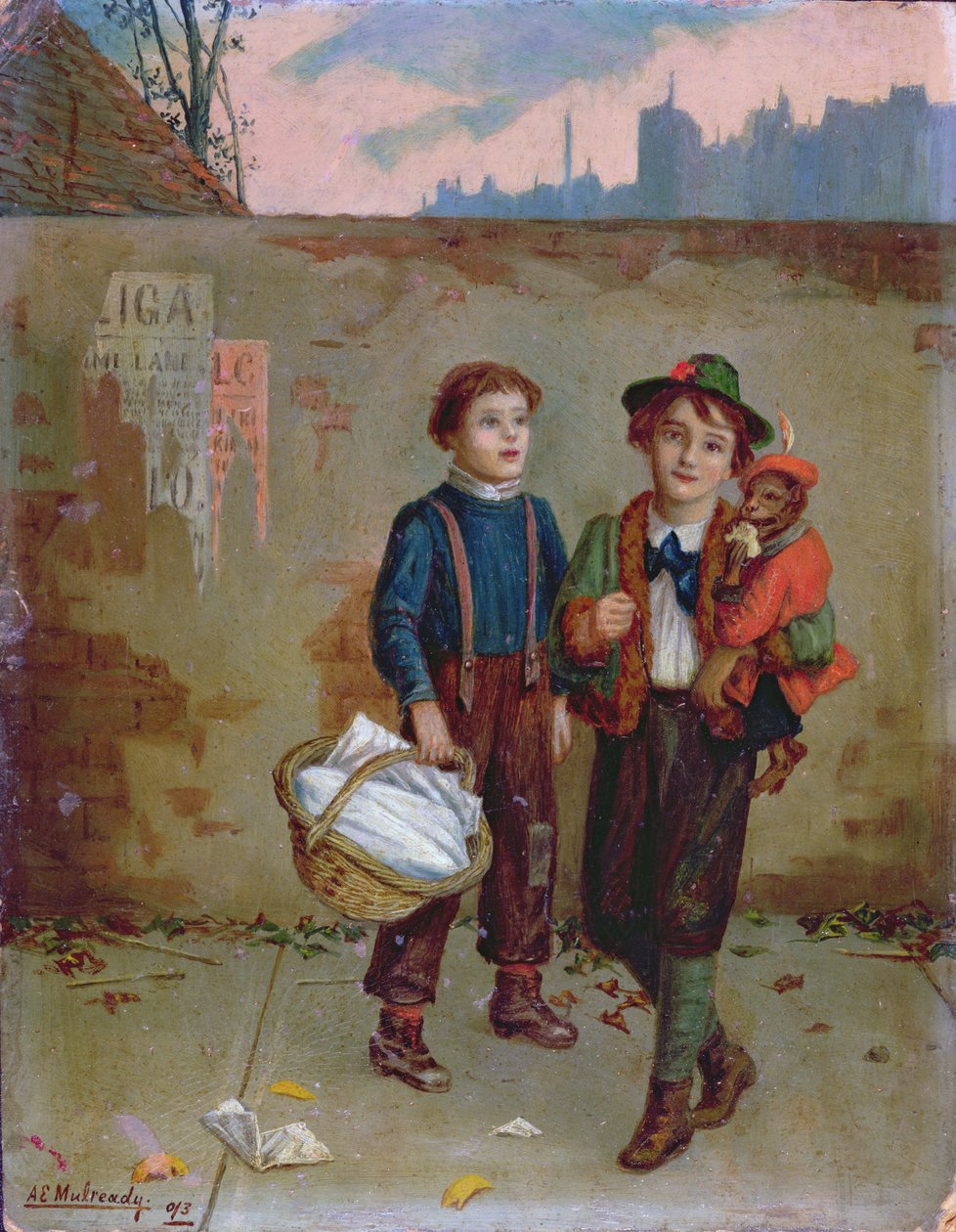 Bedelaars en een aap, 1893 door Augustus Edward Mulready