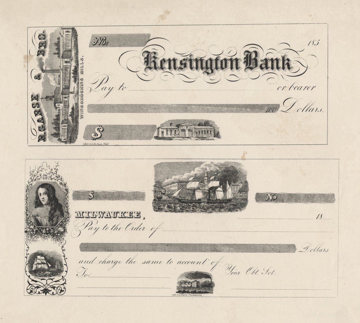 Bankbiljet voor Kensington Bank, 1850 door Augustus Kollner