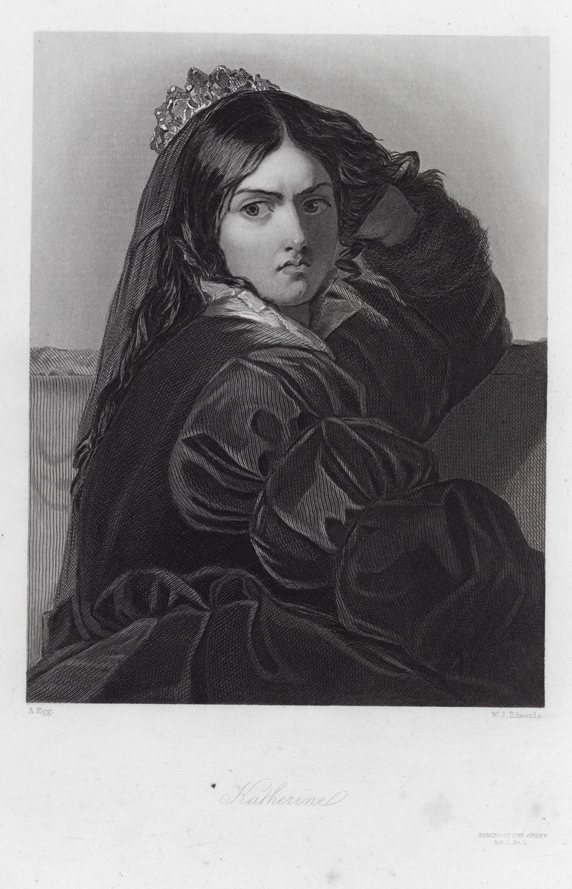 Katherine, een personage in Het temmen van de feeks (gravure) door Augustus (after) Egg