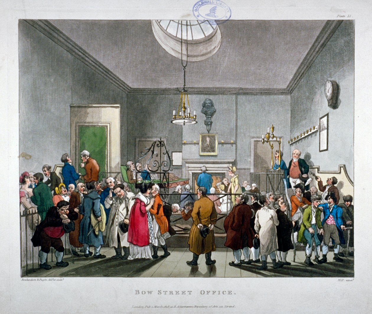 Bow Street Politiehof, Westminster, Londen, 1808 door Augustus Charles Pugin, Thomas Rowlandson
