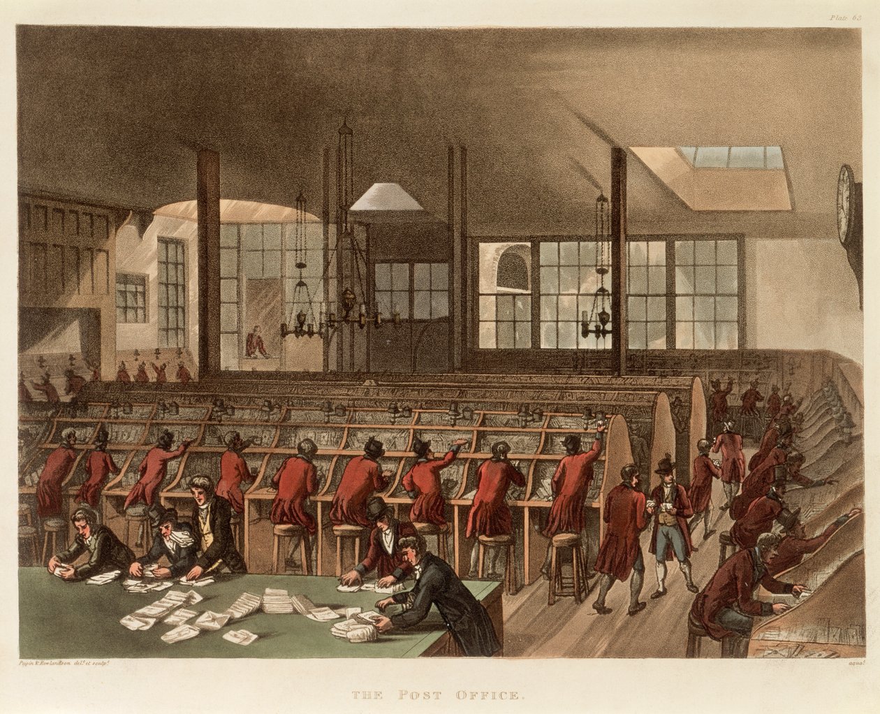 Het Postkantoor, ca. 1808 door Augustus Charles Pugin, Thomas Rowlandson