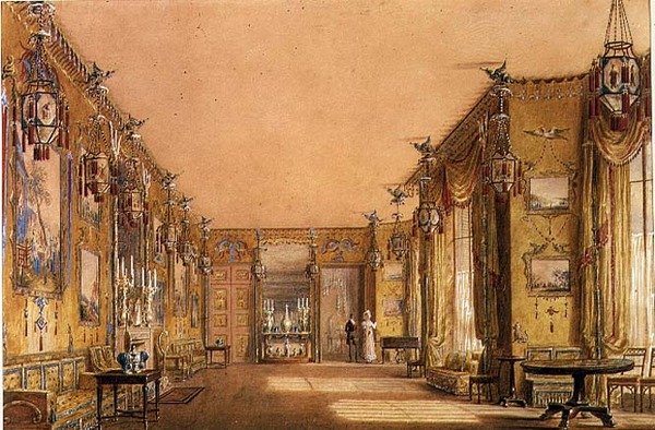 Interieur van de gele salon in Brighton Pavilion, ca. 1820 door Augustus Charles Pugin