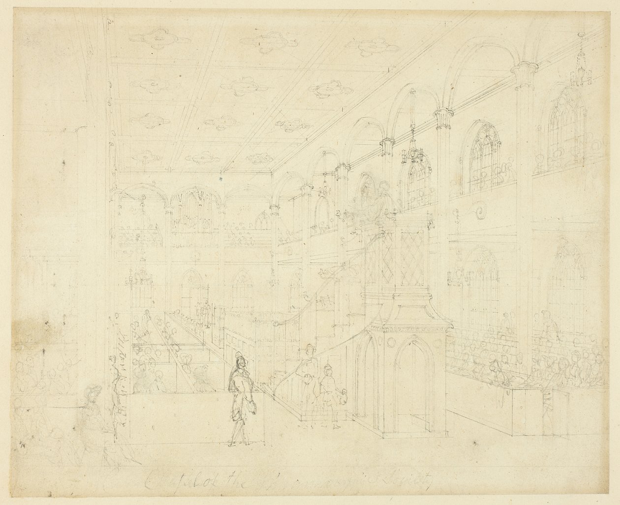 Studie voor Kapel van de Filantropische Vereniging, uit Microcosm of London door Augustus Charles Pugin