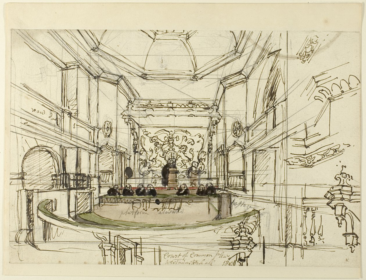 Studie voor Court of Common Pleas, Westminster Hall, uit Microcosm of London door Augustus Charles Pugin