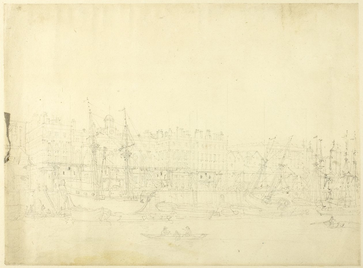 Studie voor Custom House, vanaf de rivier de Theems, uit Microkosmos van Londen door Augustus Charles Pugin