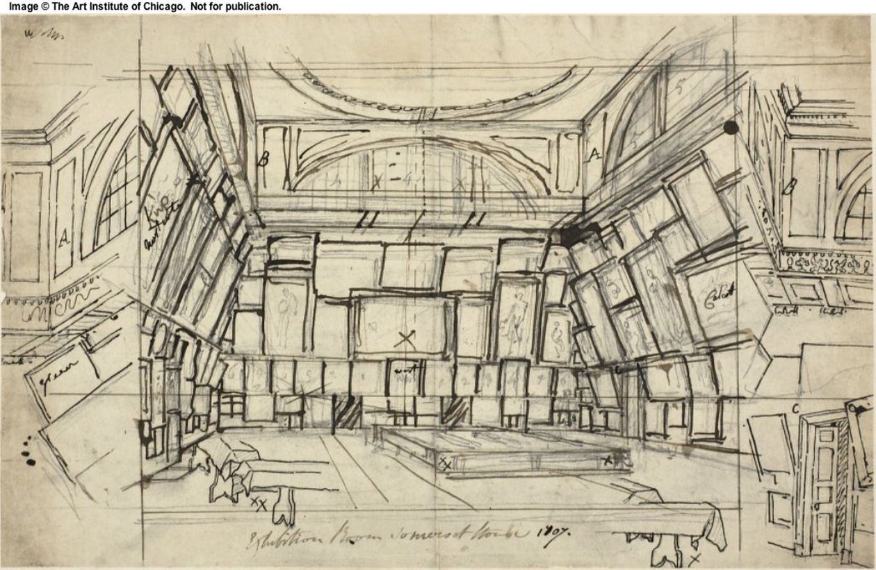 Studie voor tentoonstellingsruimte, Somerset House, uit Microcosm of London door Augustus Charles Pugin