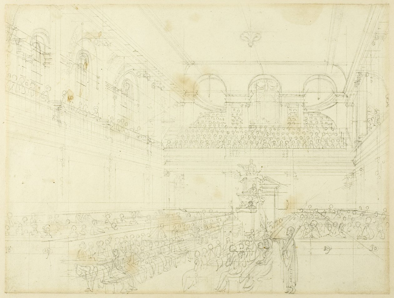 Studie voor Foundling Hospital, de kapel, uit Microkosmos van Londen door Augustus Charles Pugin