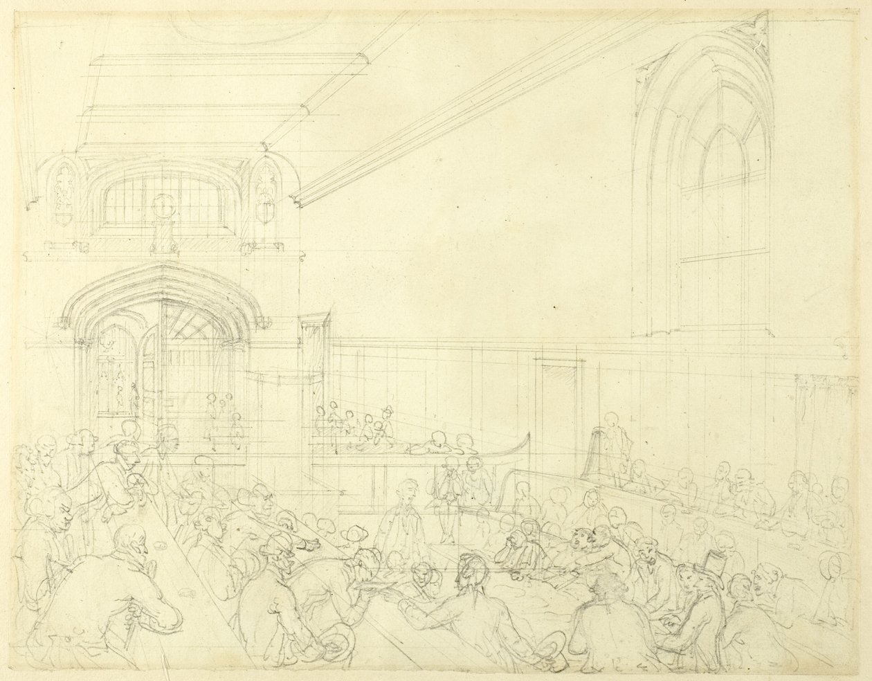 Studie voor Guild Hall, Onderzoek van een Failliet voor Zijn Schuldeisers, uit Microcosm of London door Augustus Charles Pugin