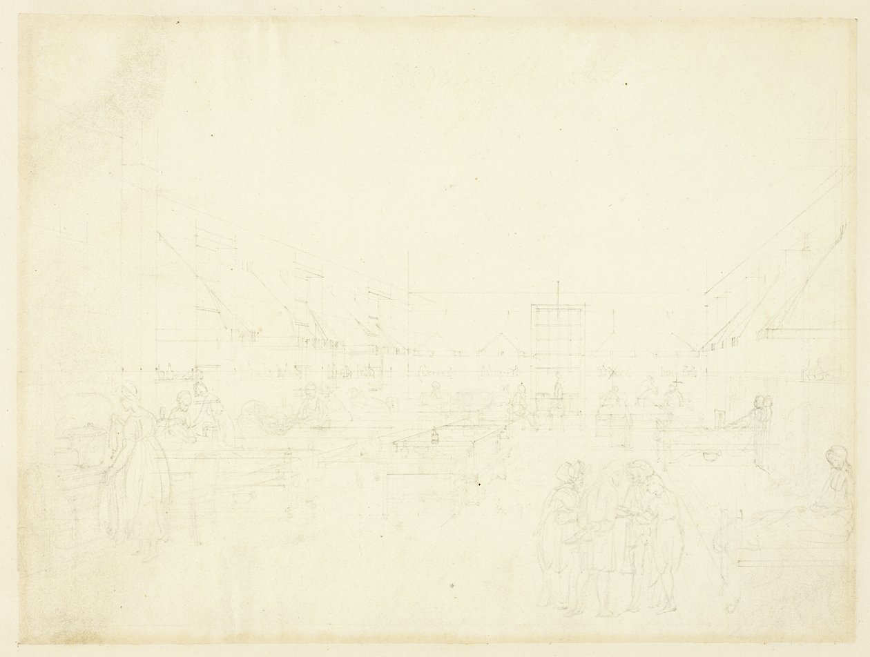 Studie voor Ziekenhuis, Middlesex, van Microkosmos van Londen door Augustus Charles Pugin