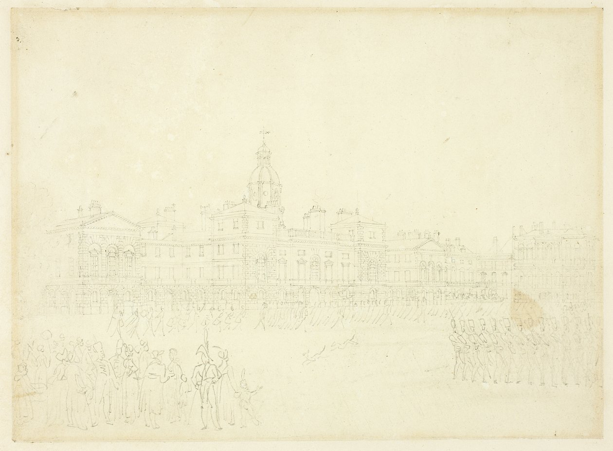 Studie voor de wacht houden, St James Park, uit Microcosm of London door Augustus Charles Pugin