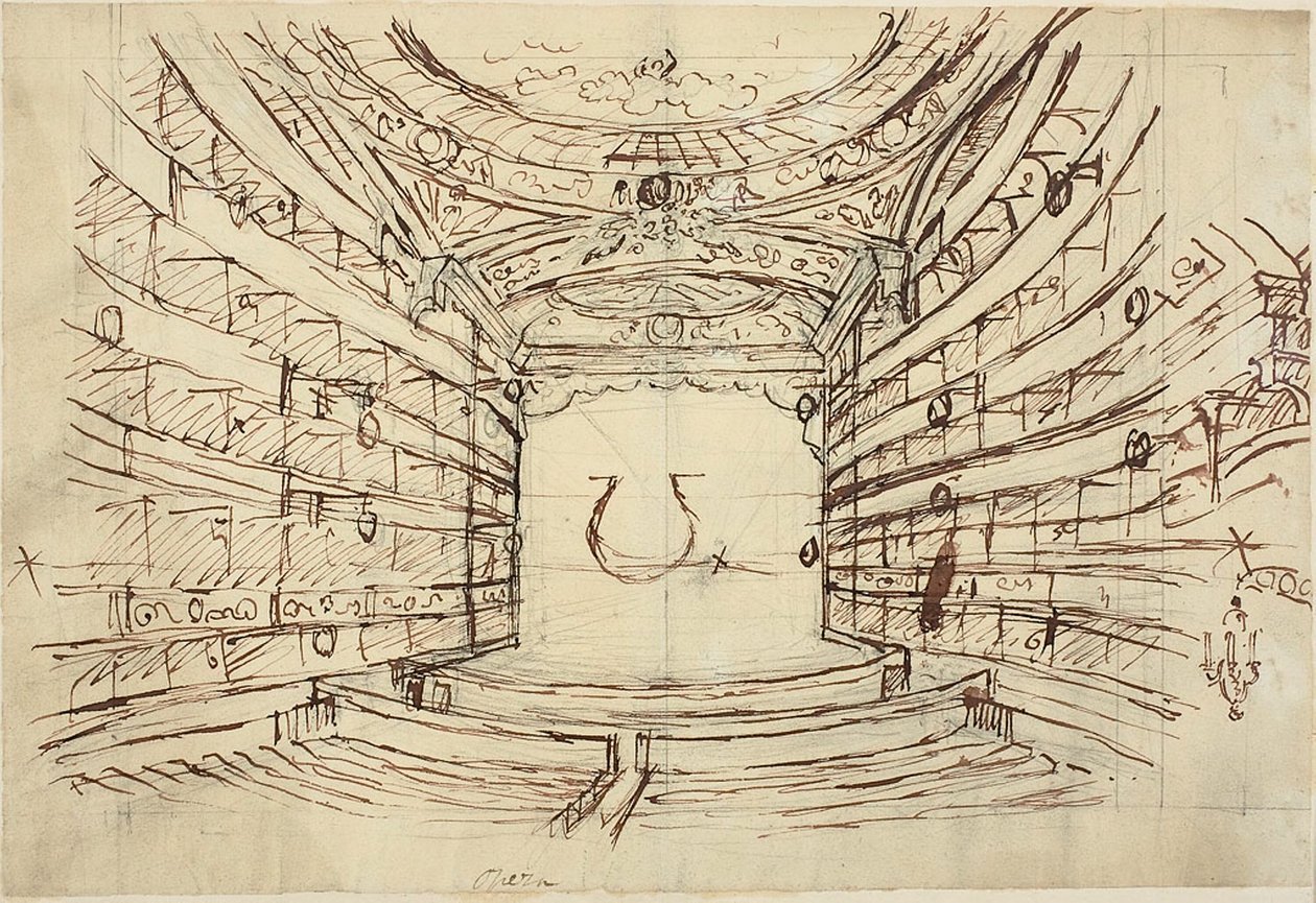 Studie voor Opera House, uit Microcosm of London door Augustus Charles Pugin