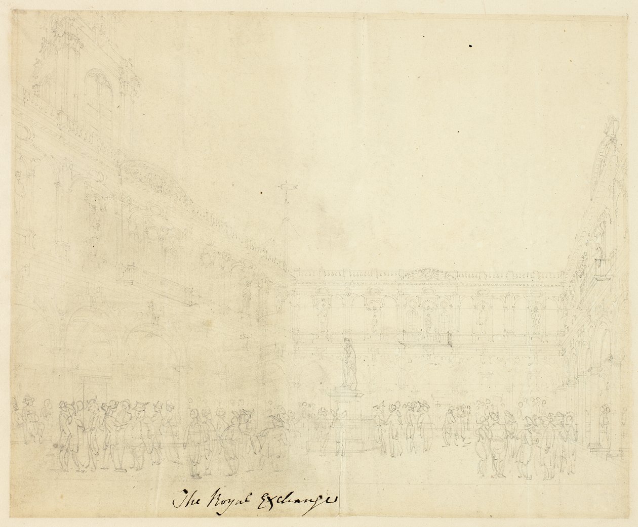 Studie voor de Koninklijke Beurs, uit Microcosm of London door Augustus Charles Pugin