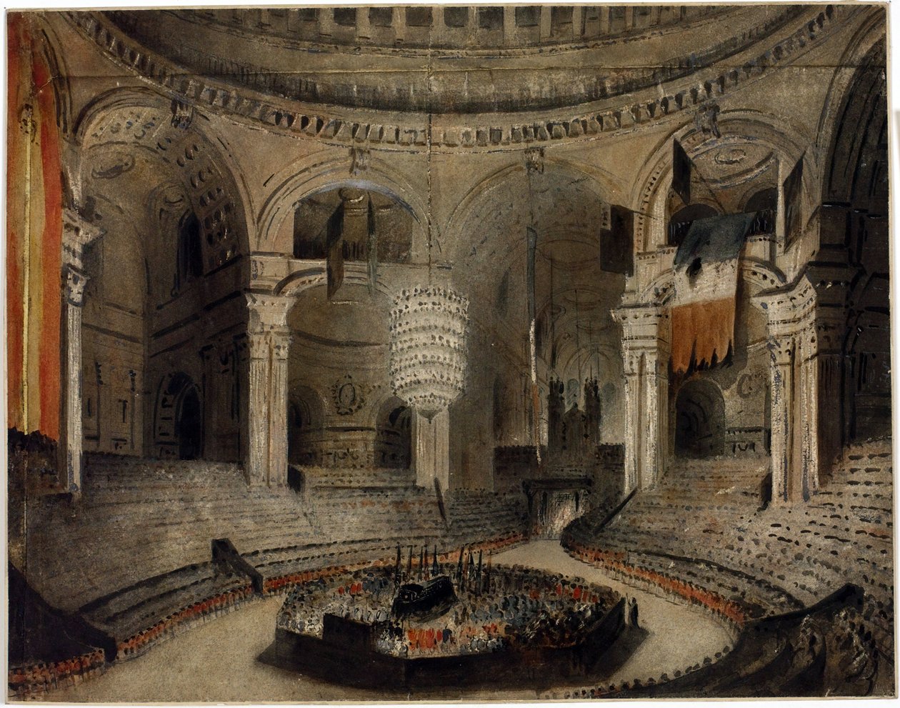 De begrafenis van Lord Horatio Nelson (1758-1805), in de Sint-Pauluskerk (Londen, Engeland), 9 januari door Augustus Charles Pugin