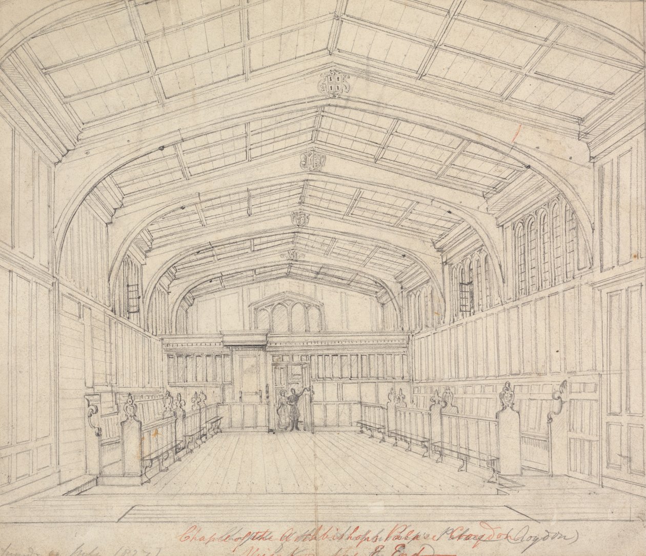 Kapel van het Paleis van de Aartsbisschop, Croydon: Uitzicht vanaf het Oostelijke Eind door Augustus Welby Northmore Pugin