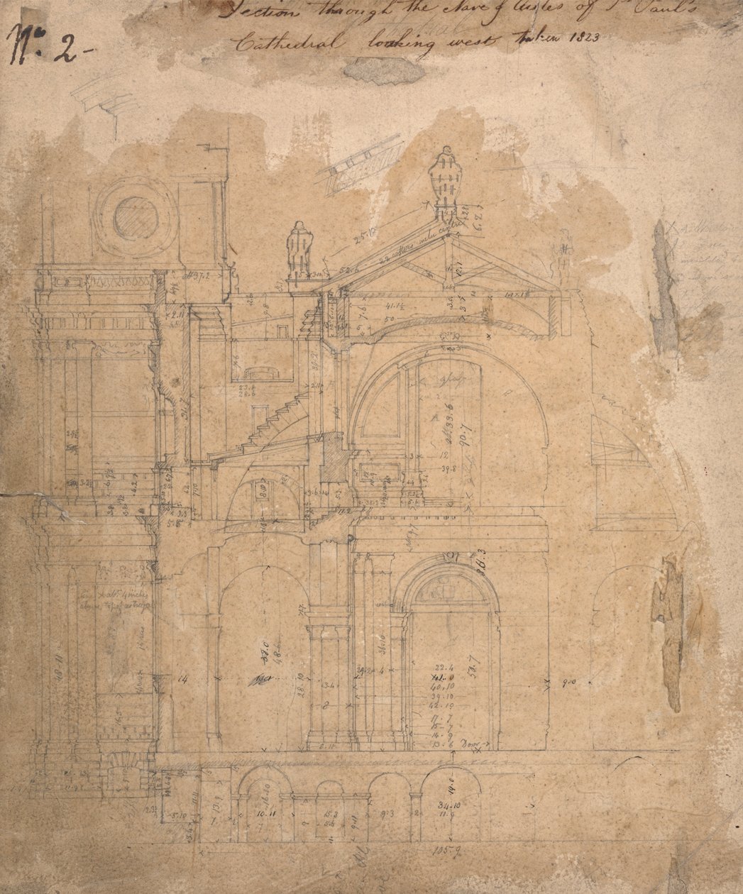 Doorsnede door het schip van de zijbeuken van de St. Paul