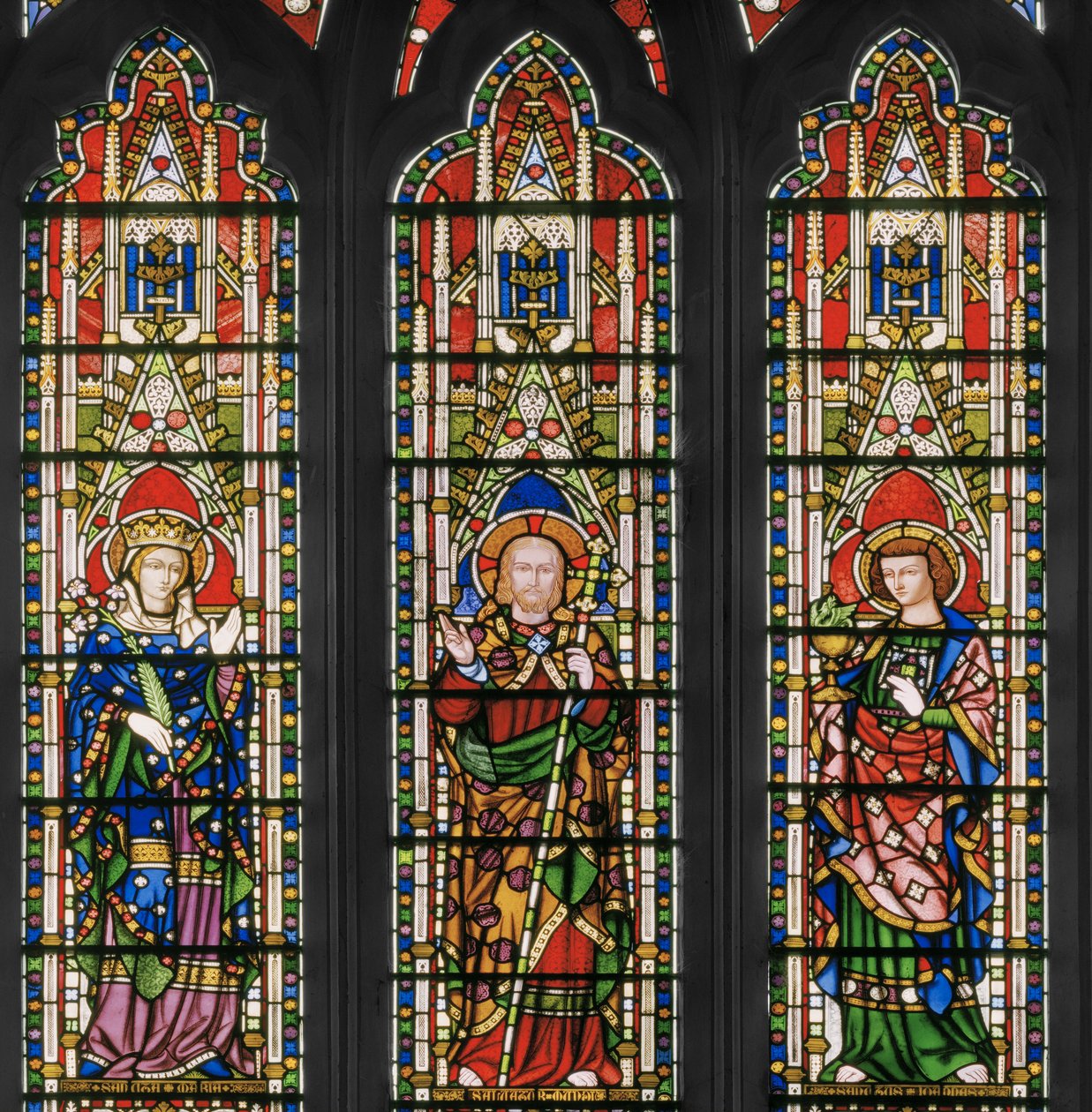 Maagd Maria en Christus met Heiligen, Oostraam (detail) door Augustus Welby Northmore Pugin