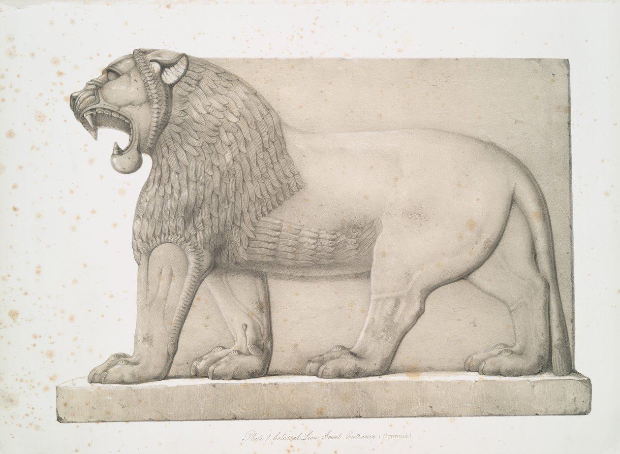 Kolossale leeuw van de Grote Ingang in Nimroud [Calah], 1853 door Austen Henry Layard