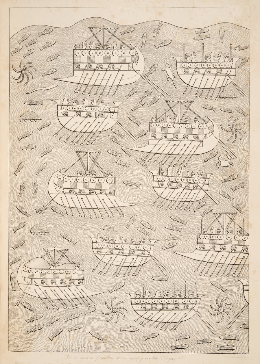 Vijanden van de Assyriërs die toevlucht zoeken in schepen (Kouyunlik), uit Monumenten van Nineveh door Austen Henry Layard