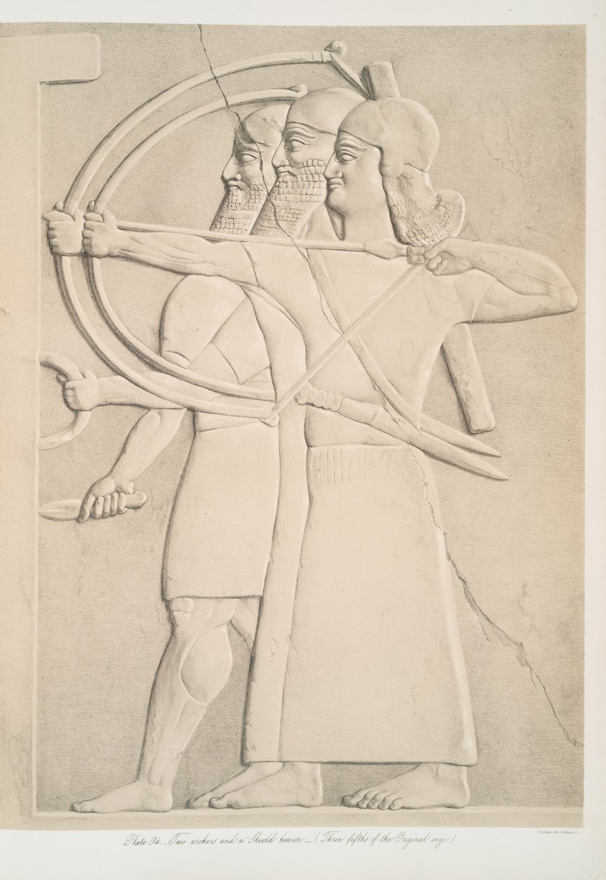Twee boogschutters en een schilddrager, 1849 door Austen Henry Layard