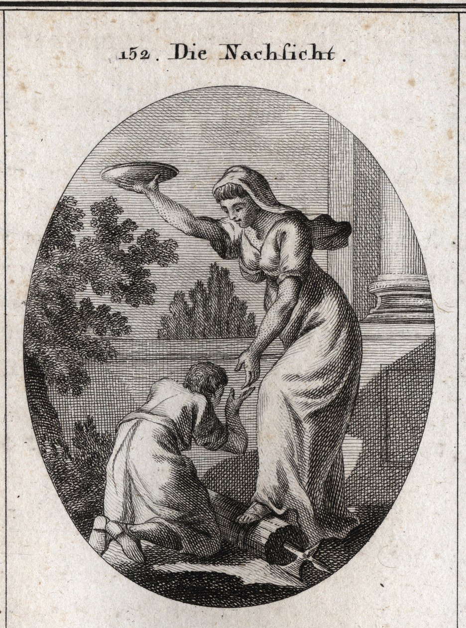 Allegorie van vergevingsgezindheid. Ze vertrapt de bundels en de bijl die de lictoren bij de Romeinen droegen. Ze houdt een opgeheven mantel vast en reikt haar hand naar een slaaf die aan haar voeten ligt. Gravure in 