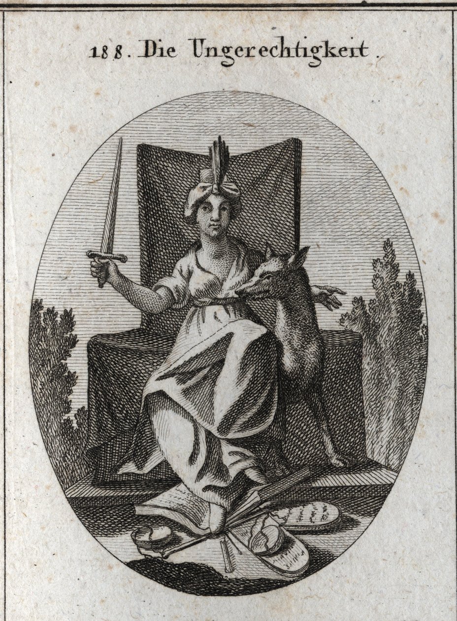 Allegorie van onrechtvaardigheid. Gravure in "Iconologie" door Austrian School