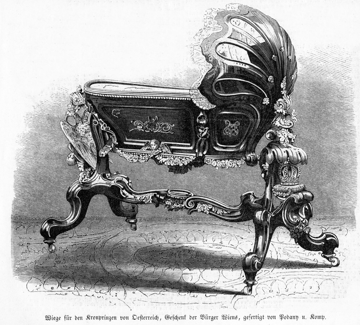 Babybed van de Oostenrijkse Kroonprins, illustratie uit Leipziger Illustrirte Zeitung, 1859 door Austrian School
