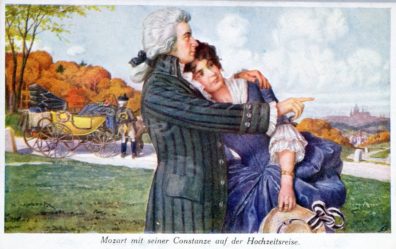 Mozart met zijn vrouw Constanze op hun huwelijksreis door Austrian School