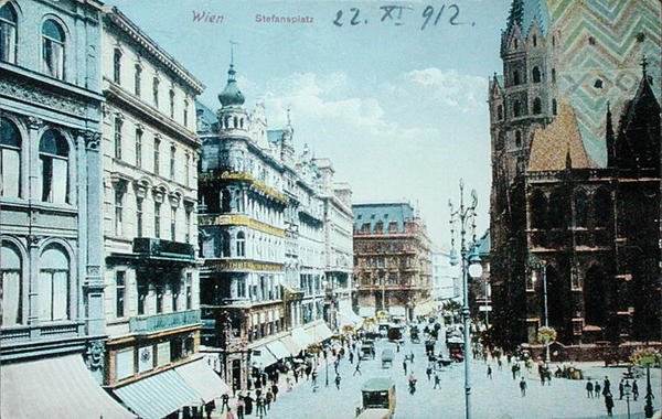 Ansichtkaart met afbeelding van het Stephansplein en de Stephansdom, Wenen door Austrian School