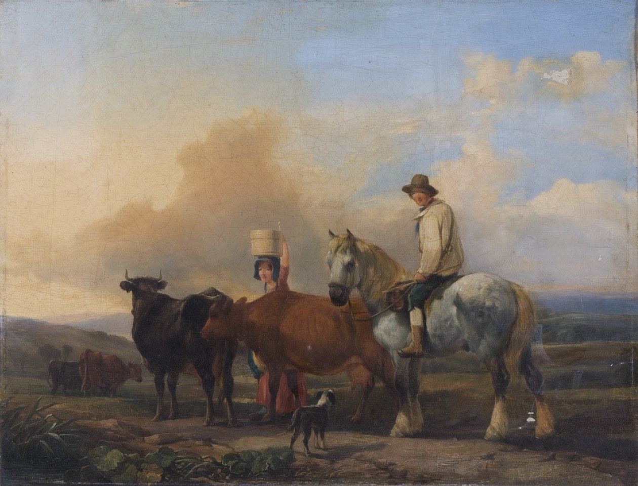 Landschap met figuren en vee door B. Wall