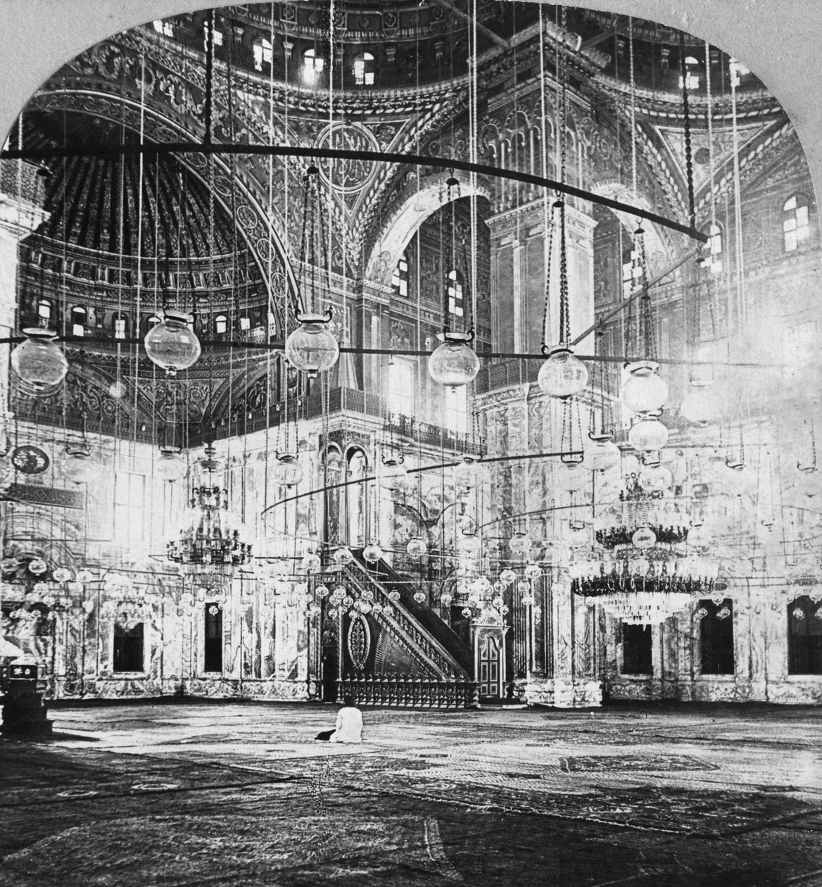 Interieur, moskee van Mohammed Ali, Caïro, Egypte, 1899 door B. L. Singley