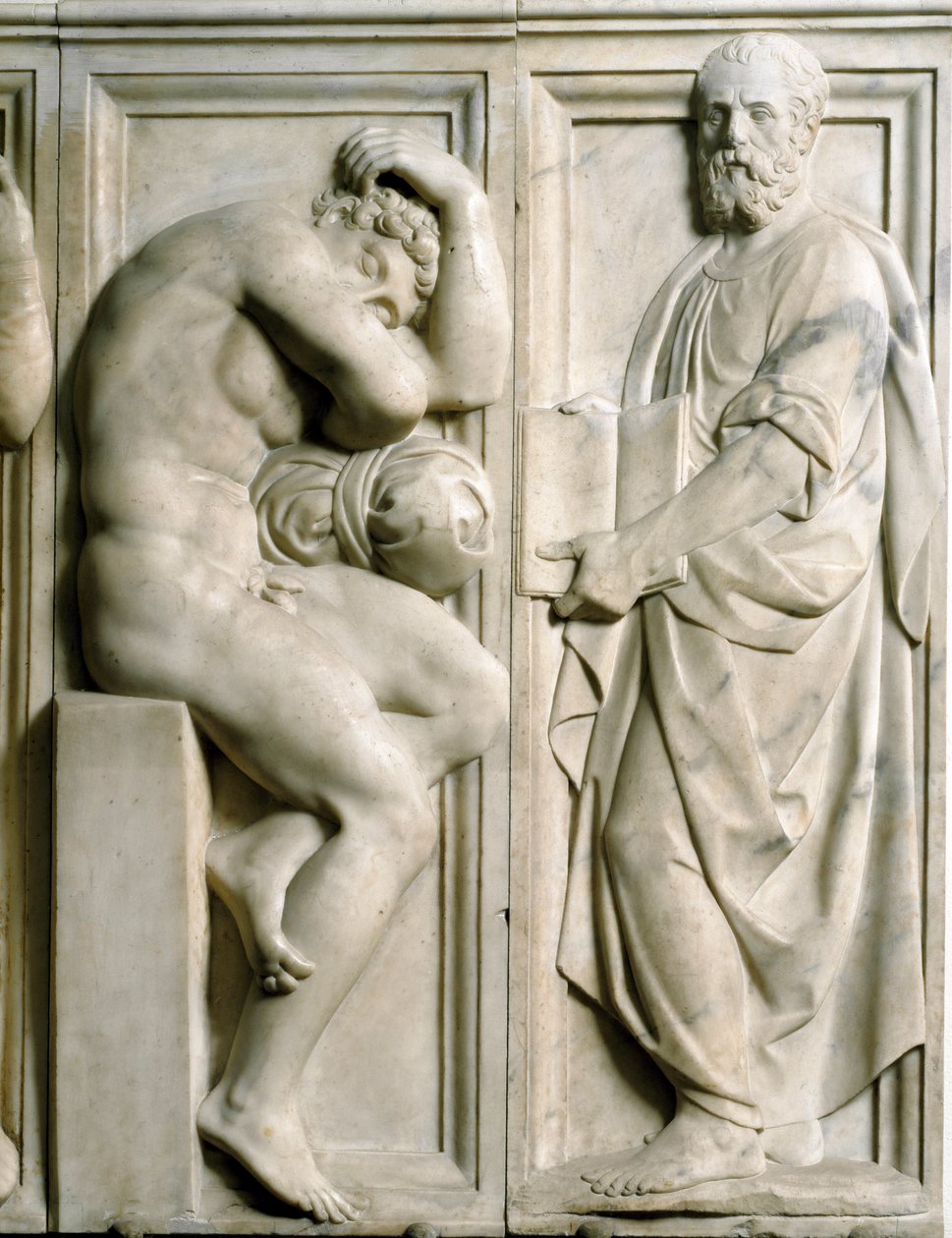 Profeet en Ignudo Laag marmeren reliëf door Baccio Bandinelli (1493-1560) door Baccio Bandinelli