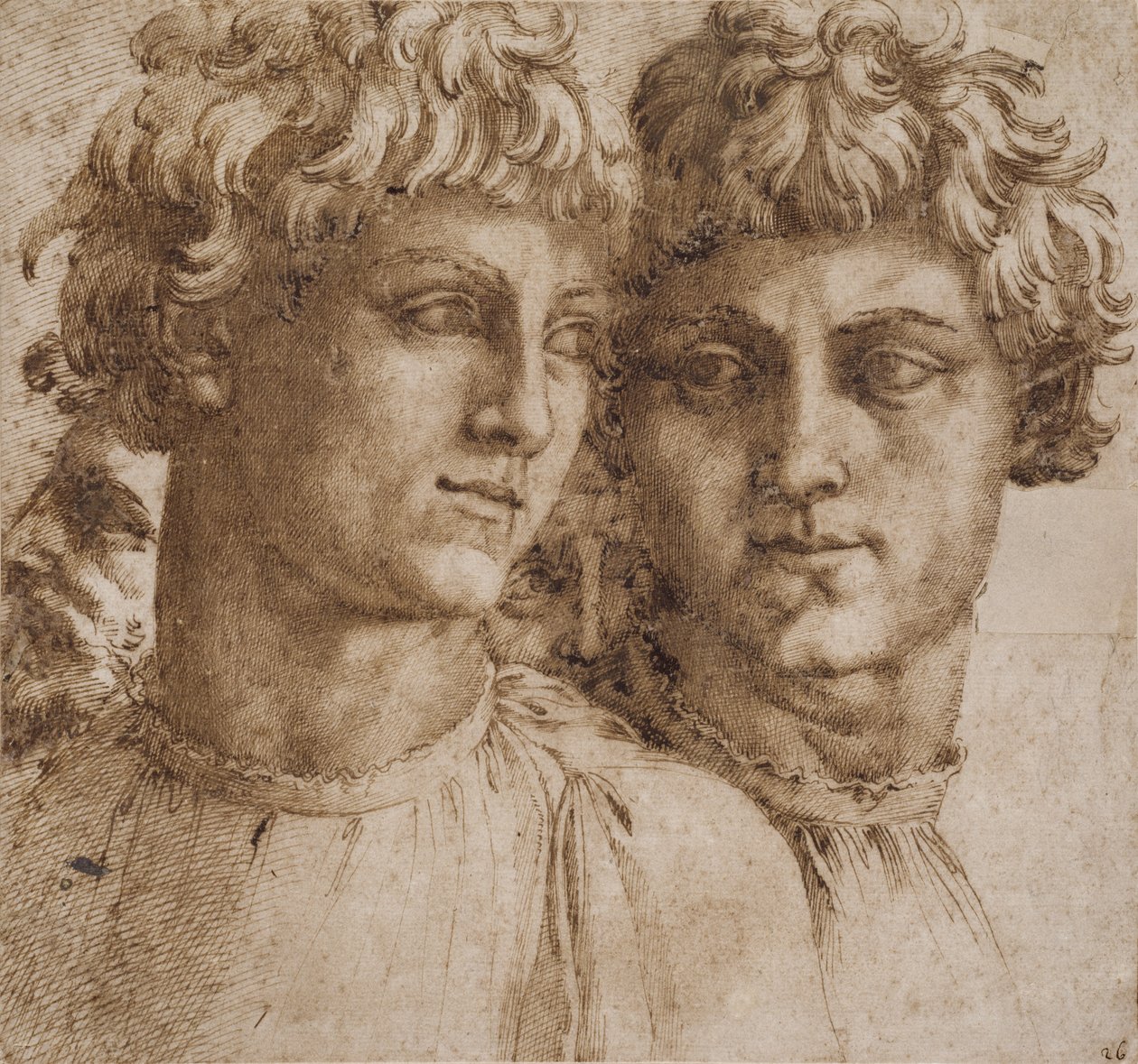 Twee studies van het hoofd van een jongeling door Baccio Bandinelli