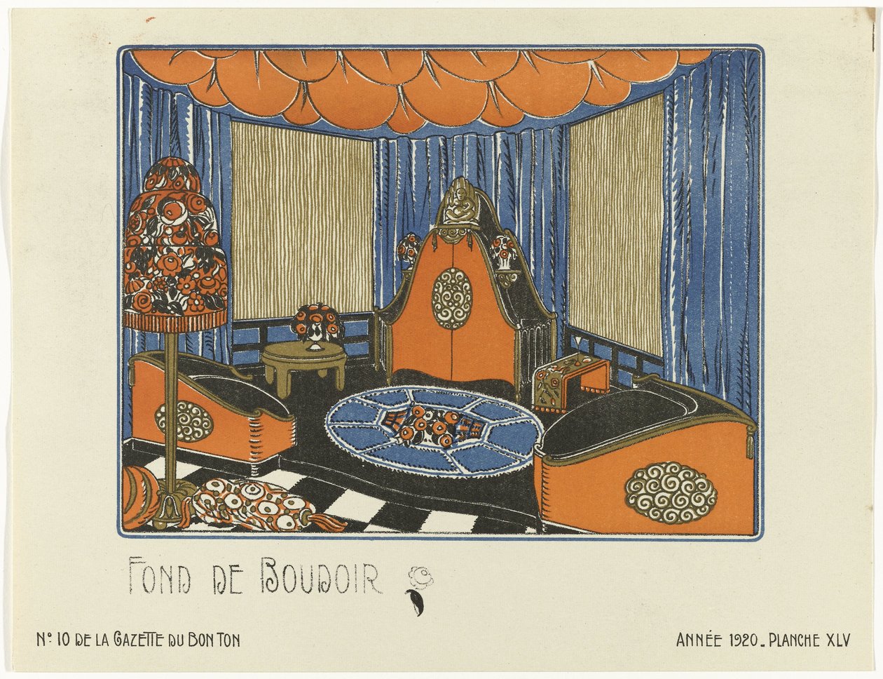 Gazette du Bon Ton, 1920 - No. 10, Pl. XLV: Fond de Boudoir door Bagge and Huguet