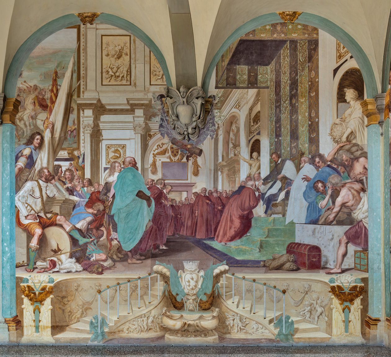 Cosimo I en zijn zoon Francesco met de regering door Baldassare (1611-89) Franceschini