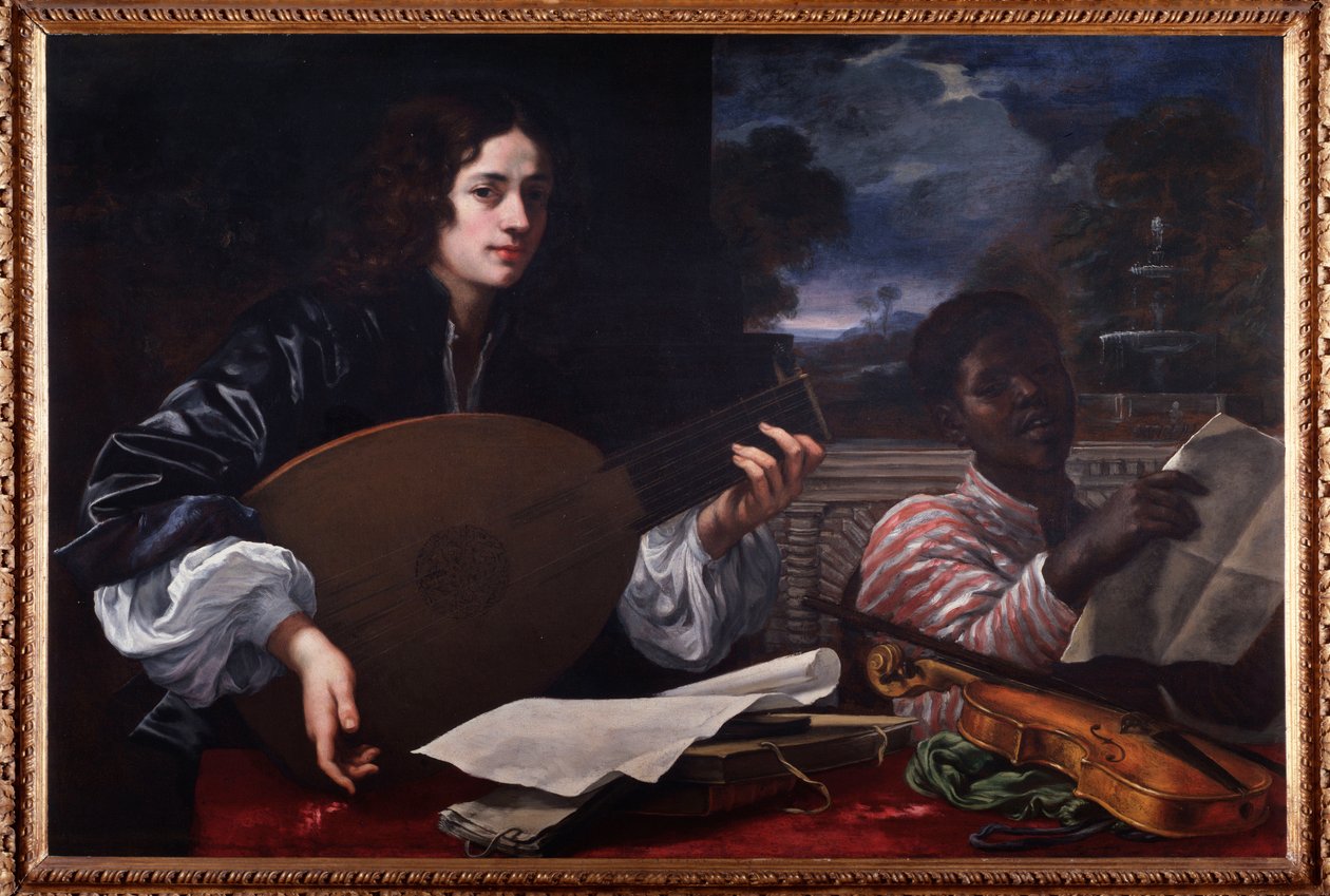 Portret van Luitspeler met Zwarte Zanger door Baldassare Franceschini