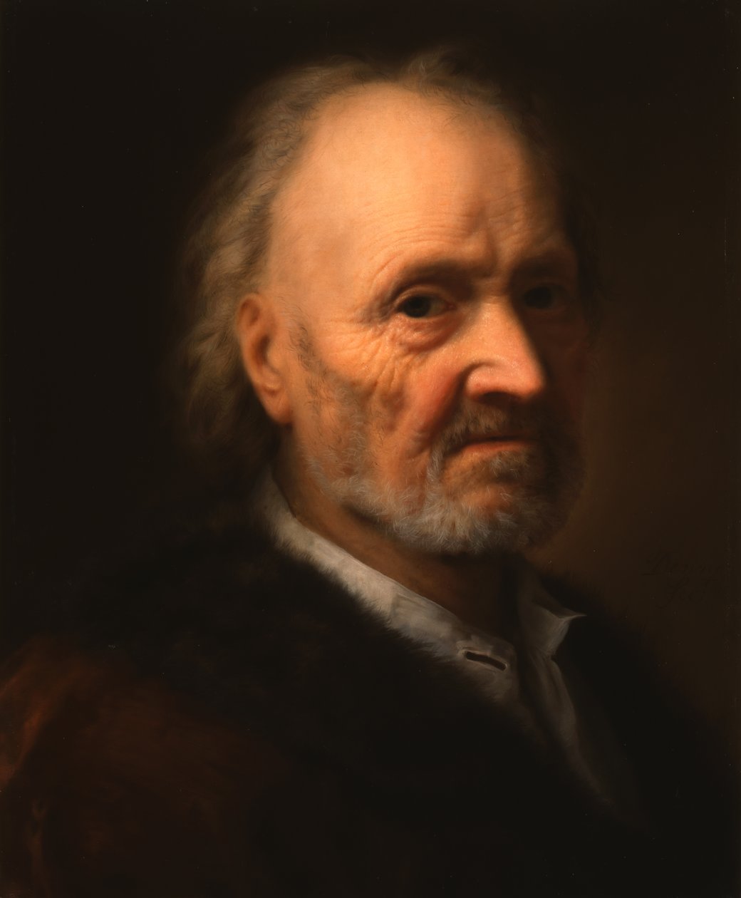 Portret van een oude man in een met bont gevoerde rok door Balthasar Denner