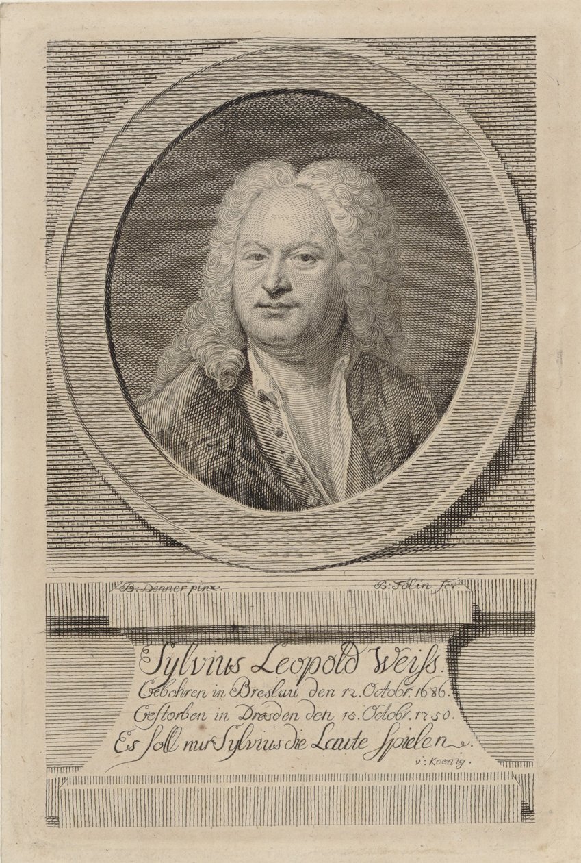 Portret van Sylvius Leopold Weiss door Balthasar Denner