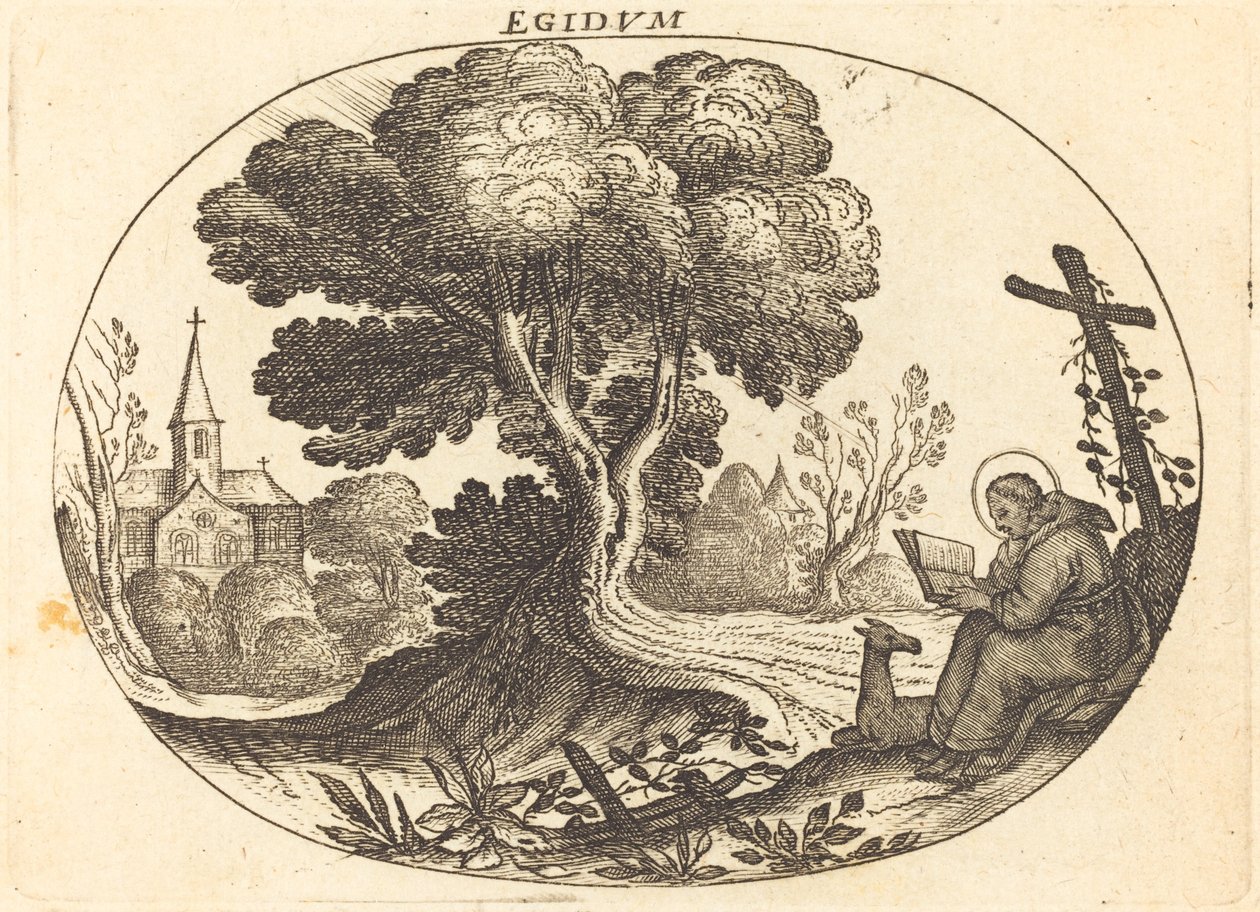 Sint Egidius en een hinde door Balthasar Moncornet