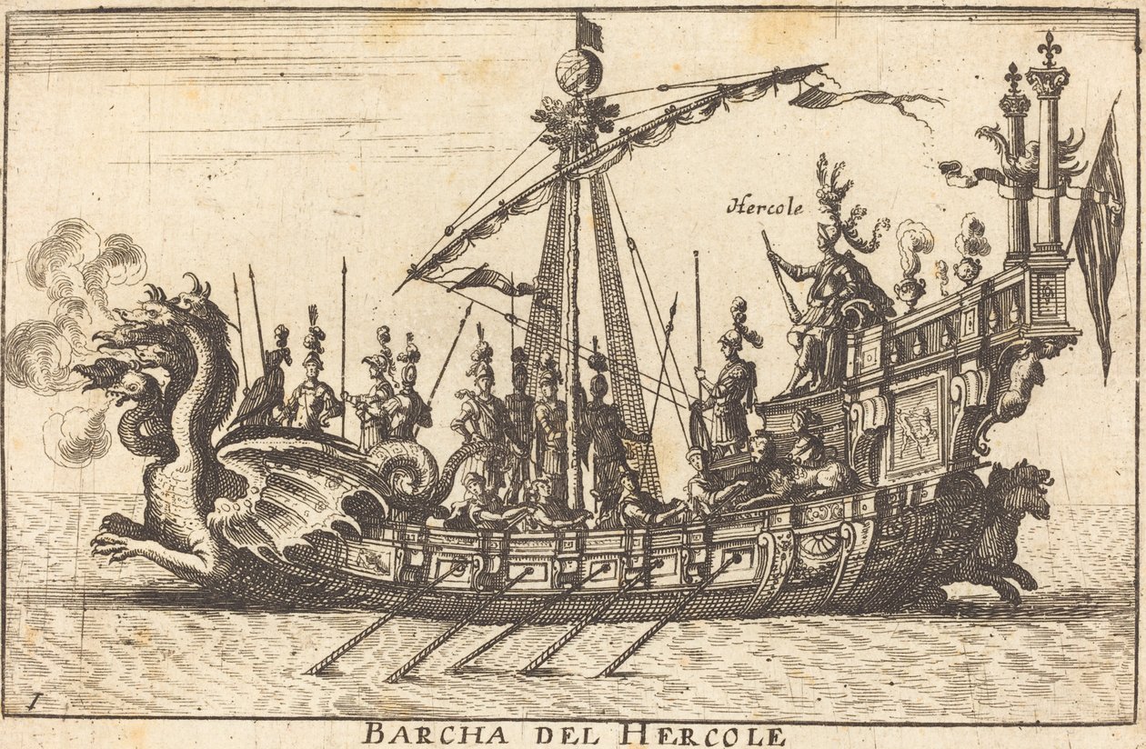Barcha del Hercole door Balthasar Moncornet after Remigio Cantagallina