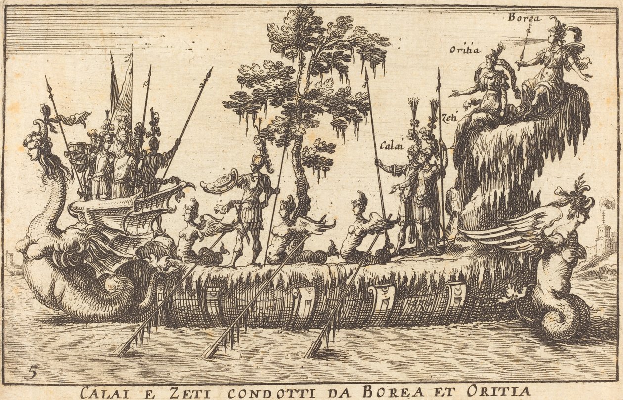 Calai en Zeti geleid door Borea en Oritia door Balthasar Moncornet after Remigio Cantagallina