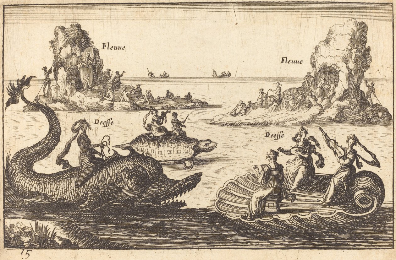 Goddesses aan de rivier door Balthasar Moncornet after Remigio Cantagallina
