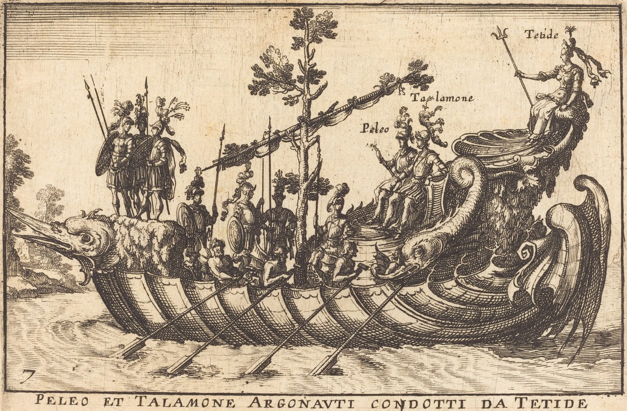 Peleo en Talamone Argonauten geleid door Tetide door Balthasar Moncornet after Remigio Cantagallina