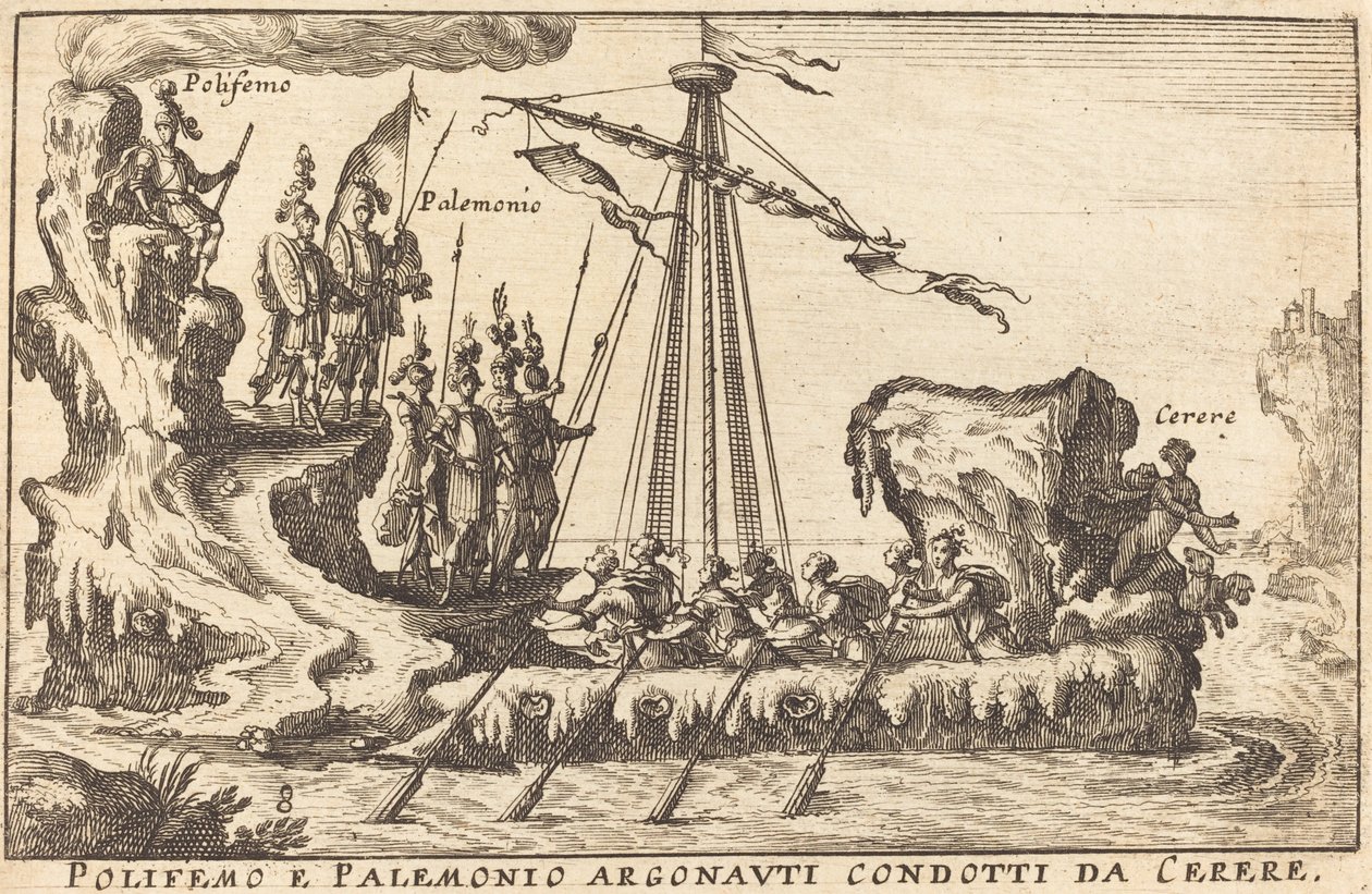 Polifemo en Palemonio Argonauten geleid door Ceres door Balthasar Moncornet after Remigio Cantagallina