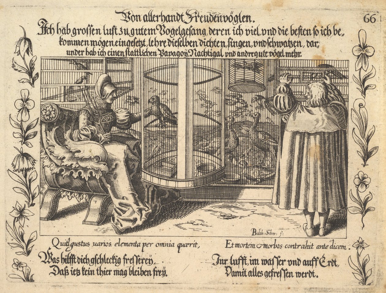 Von allerhandt Freudenvöglen, illustratie uit Petrarch, Glück und Unglück Spiegel, figur... door Balthasar Schwan